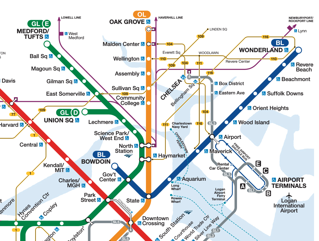 Portion of subway map for Boston