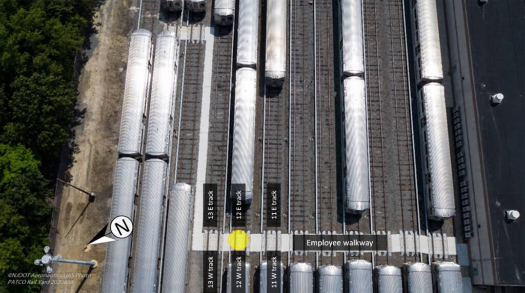 Aerial view of rapid transit system railyard
