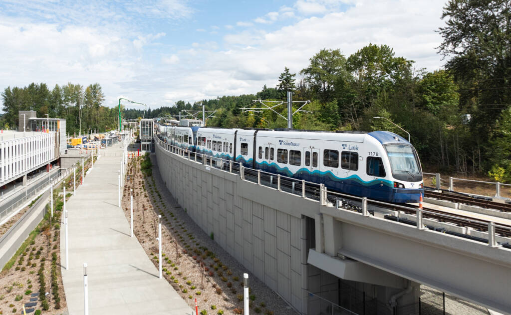 Light rail train at station