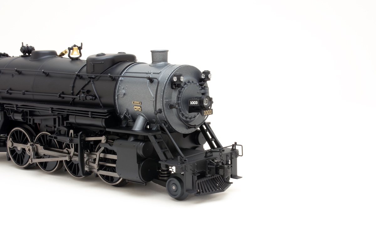 Close-up shot of headlight from an O scale steam locomotive