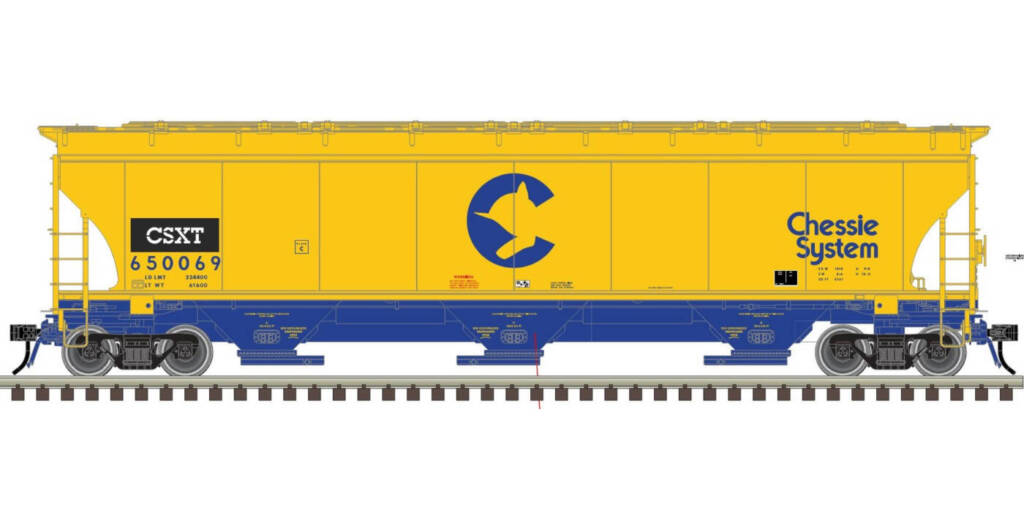 blue and yellow model hopper car