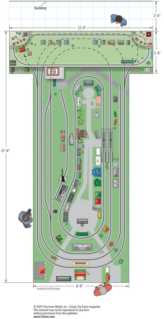 A toy train layout track plan