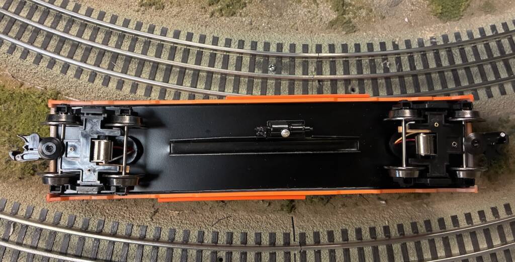 underside of model boxcar