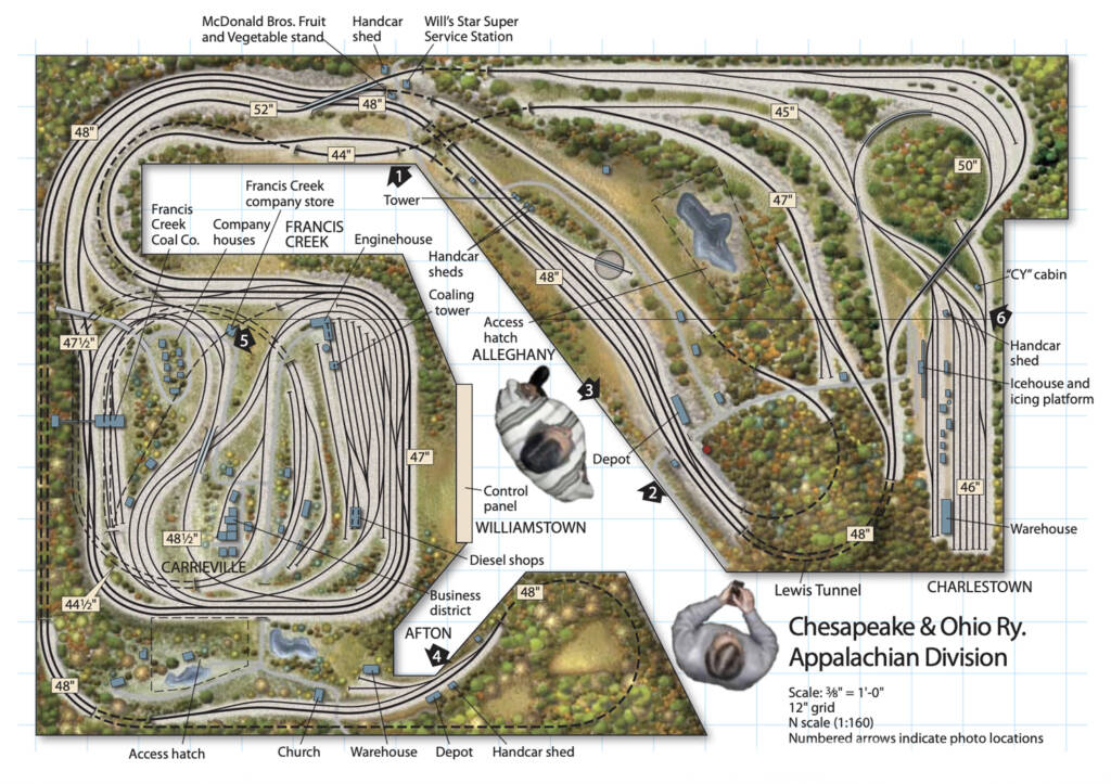 A track plan for a large model railroad layout