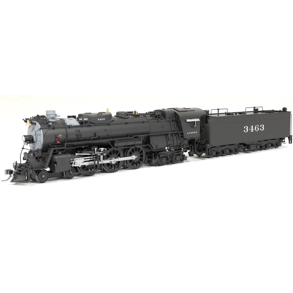 A black model steam locomotive with a coal tender
