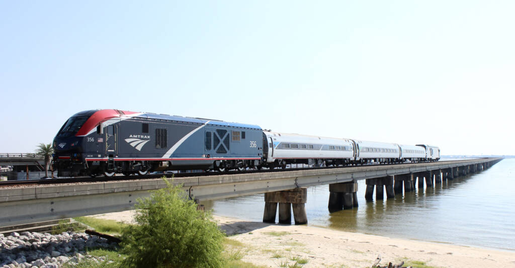 Short passenger train on bridge