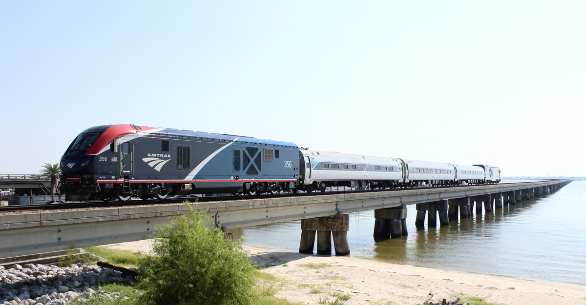 Short passenger train on bridge