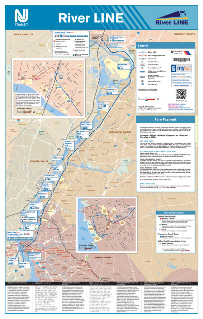 Map of NJ Transit light rail line between Camden and Trenton, N.J.