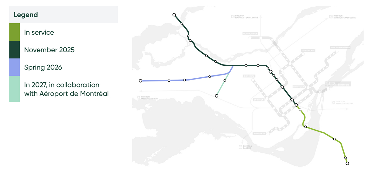 Map of Montreal area light rail system