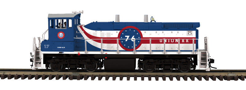 red, white, and blue model locomotive