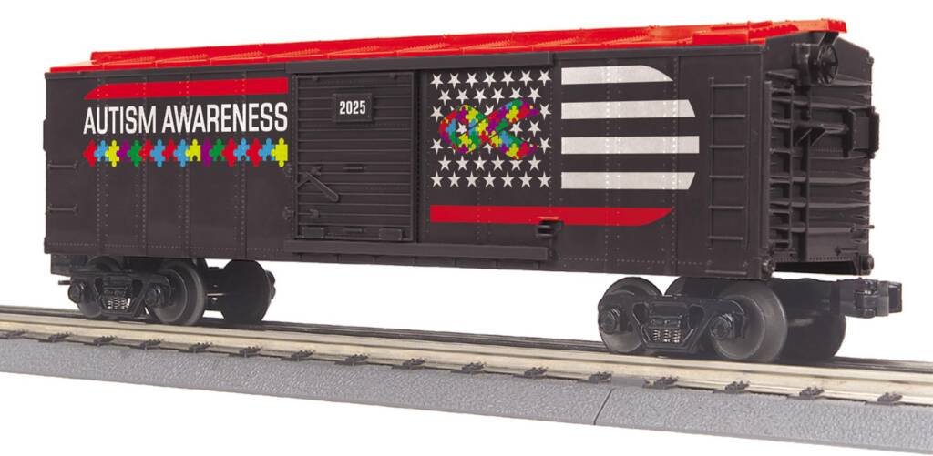 blue and red model boxcar