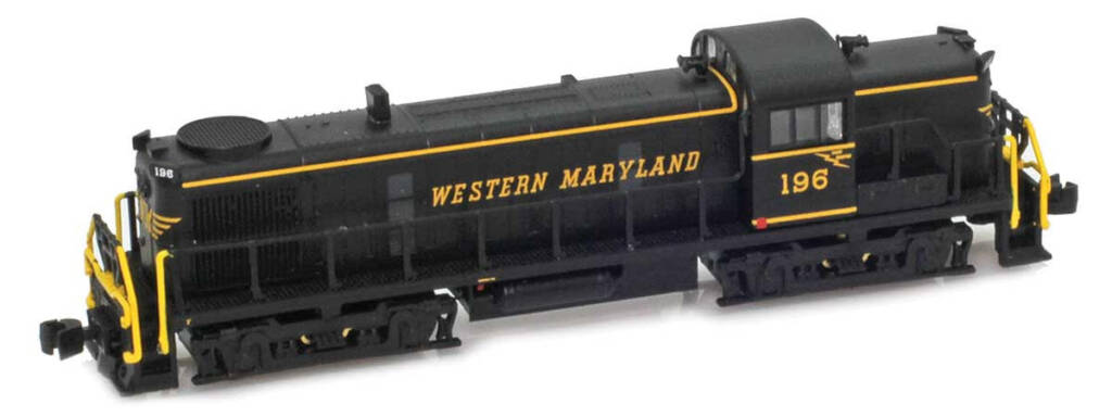 Black and yellow Z scale diesel on white background.