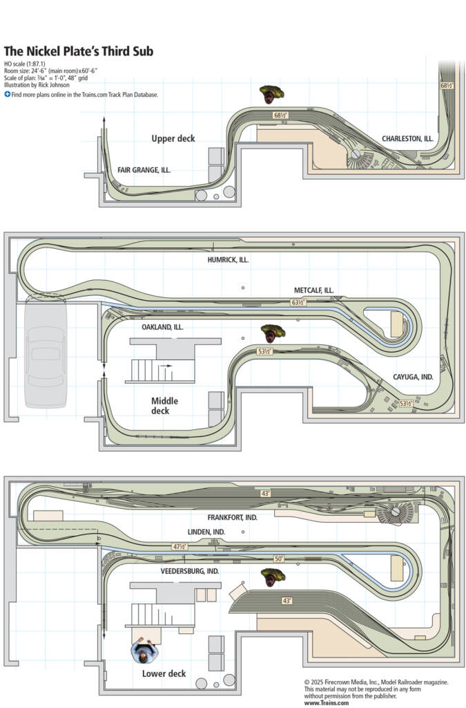 A three level model railroad layout track plan