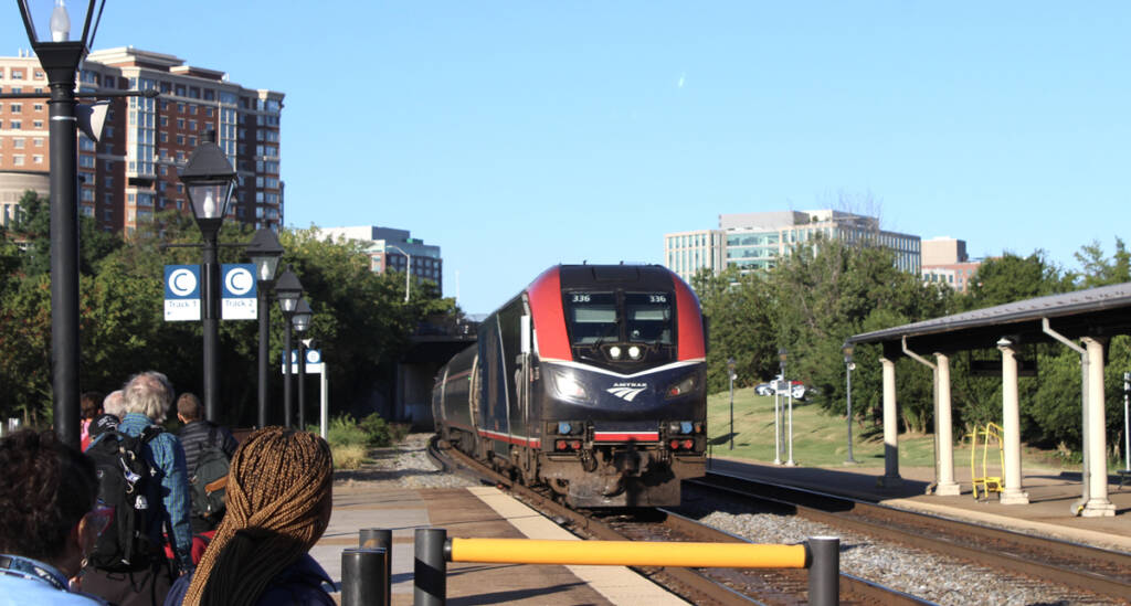 Passenger train arrives at station