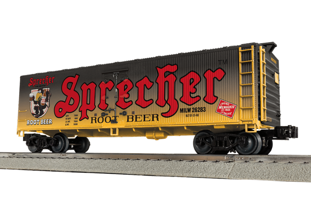 red, yellow, and black reefer car