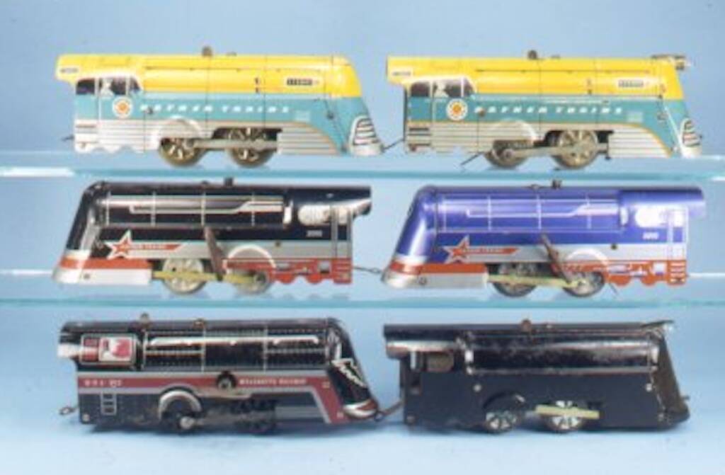 six vintage colorful locomotives