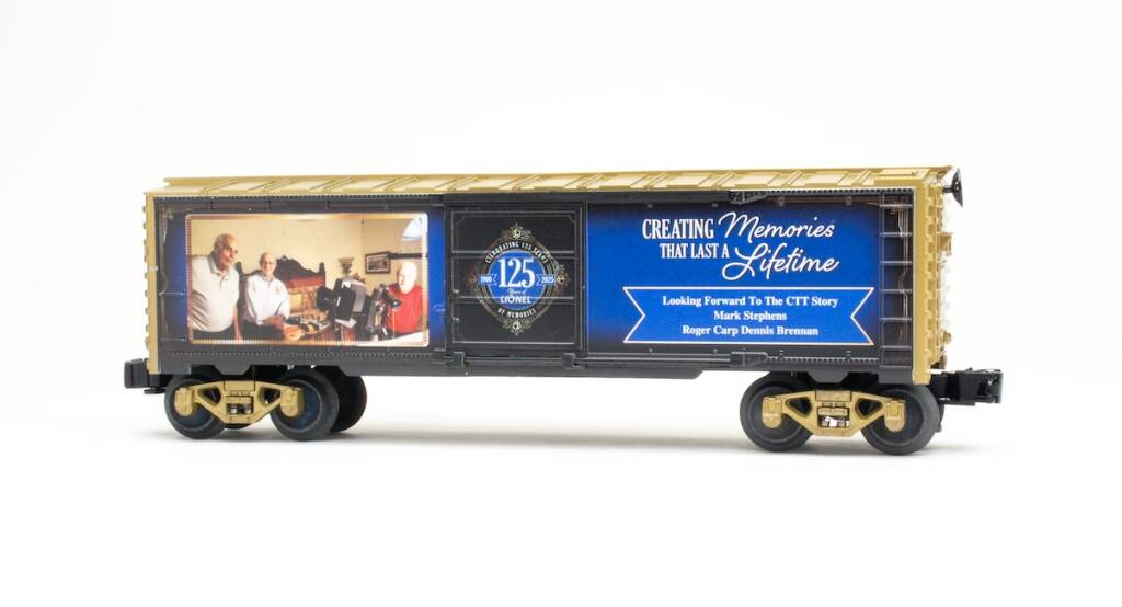 boxcar with photograph and text