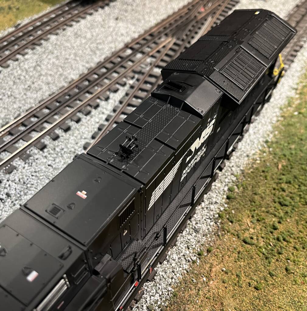 top of black and white model diesel engine
