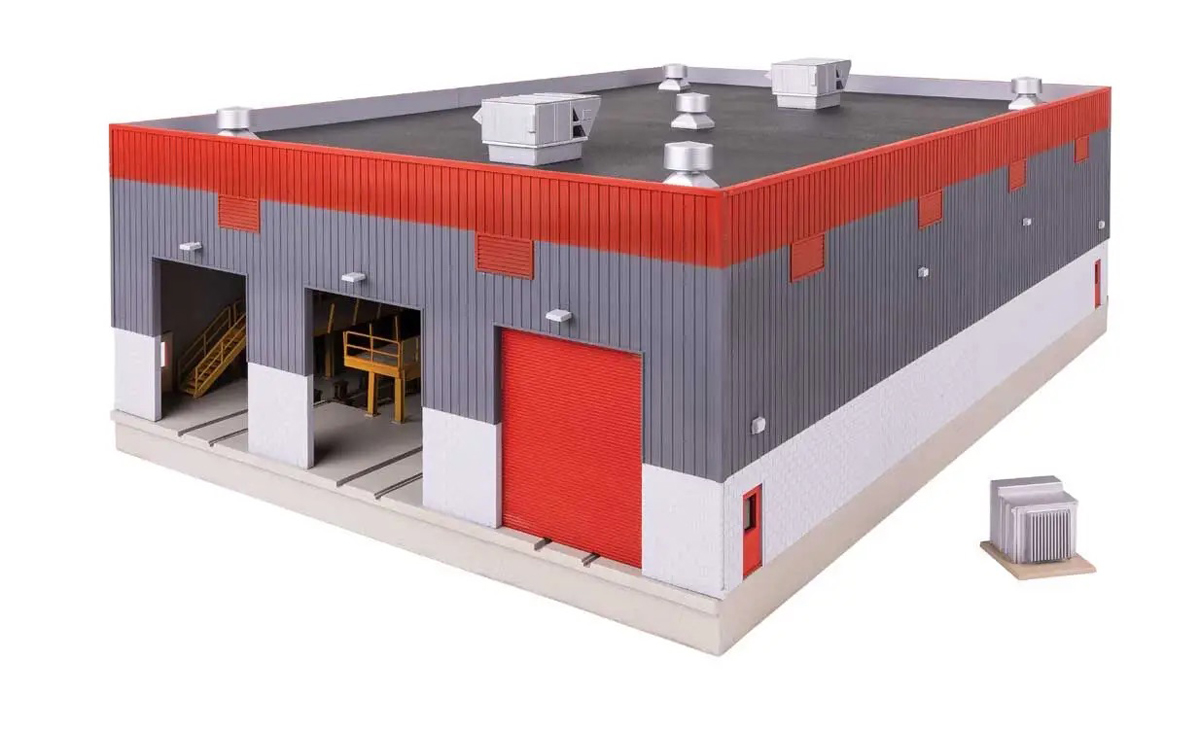 A moden model rail structure in white. gray and red