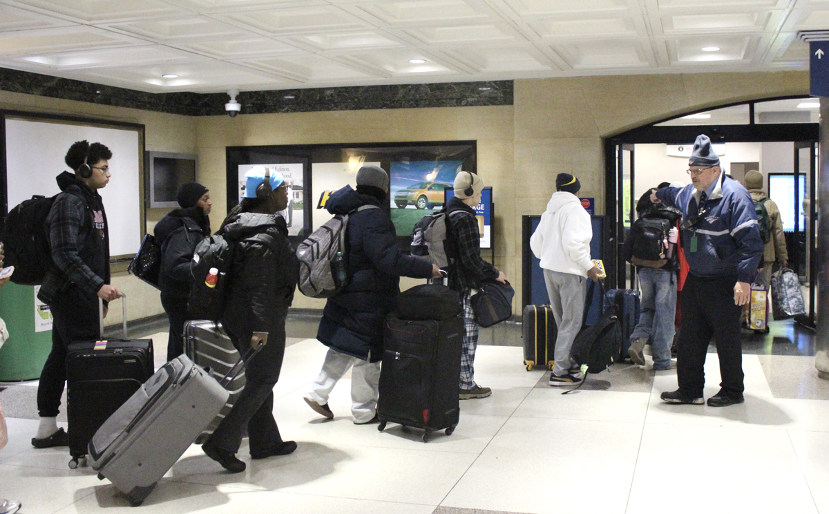 Passengers lined up to board train