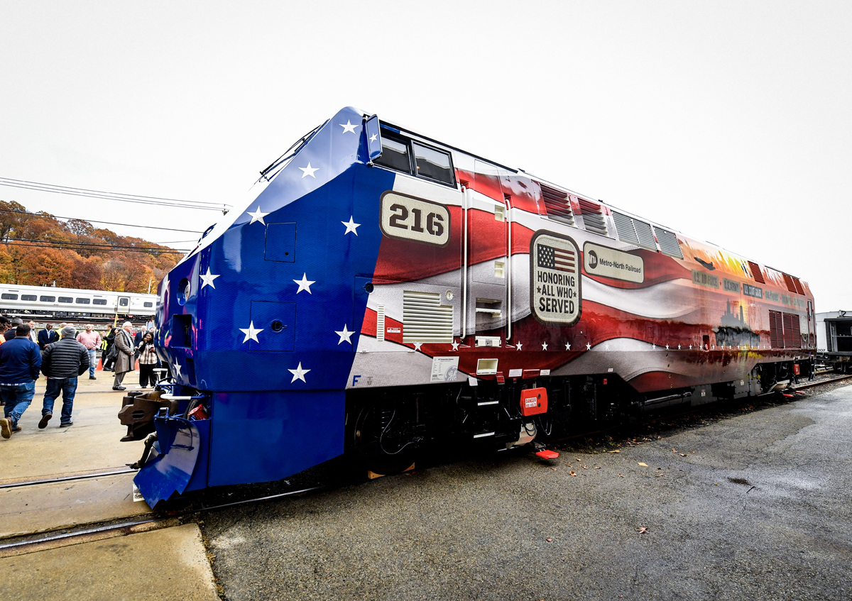 Opposite side view of armed forces locomotive