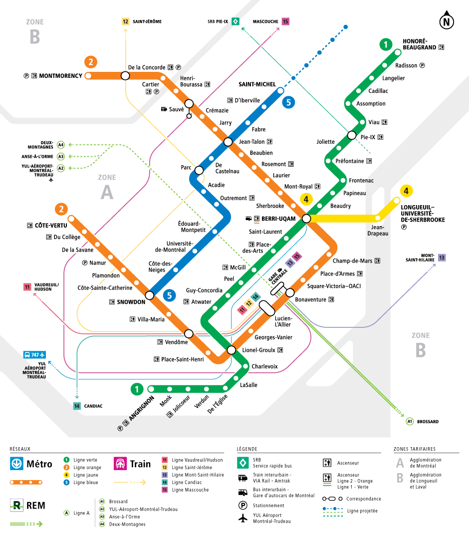 Map of Montreal Metro rail network