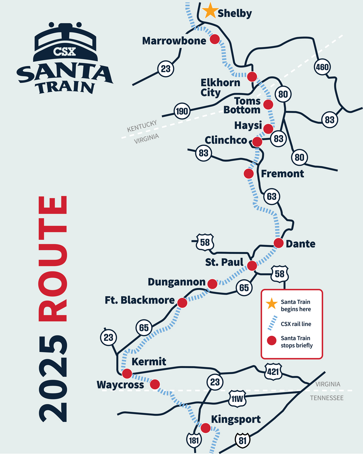 Route map for CSX Santa Train