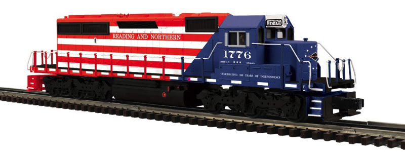 new, white, and blue model locomotive