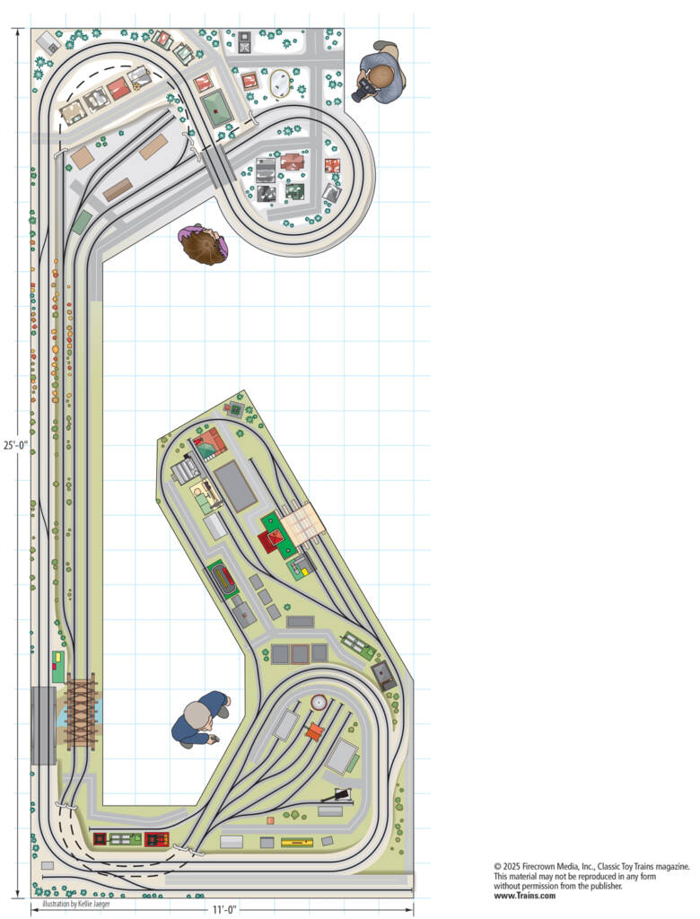 A track plan for a large toy train layout