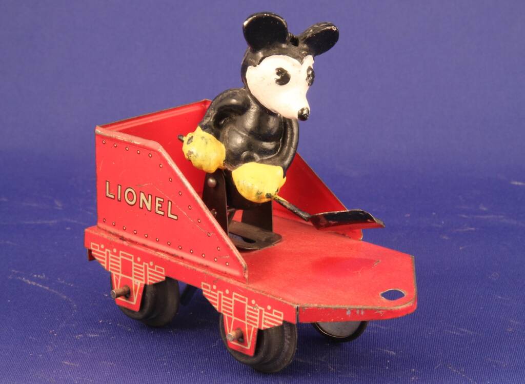 red vintage Mickey Mouse toy train