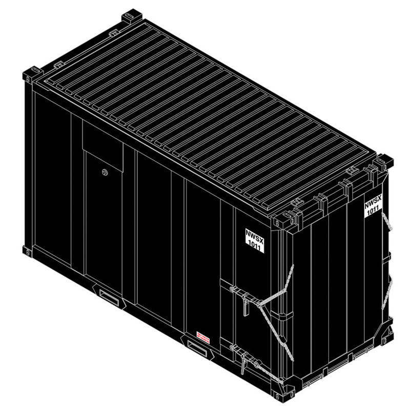 Color illustration of N scale MSW container painted black with white and black graphics.