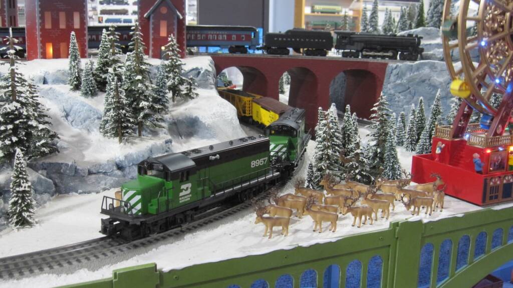 winter scene on toy train layout
