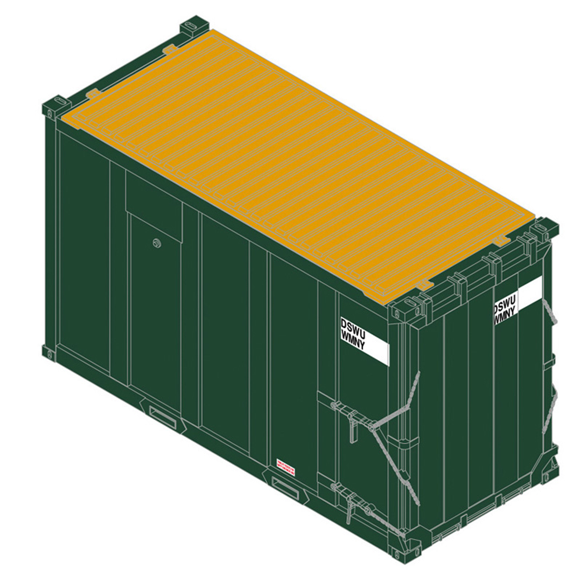 A green and yellow model container