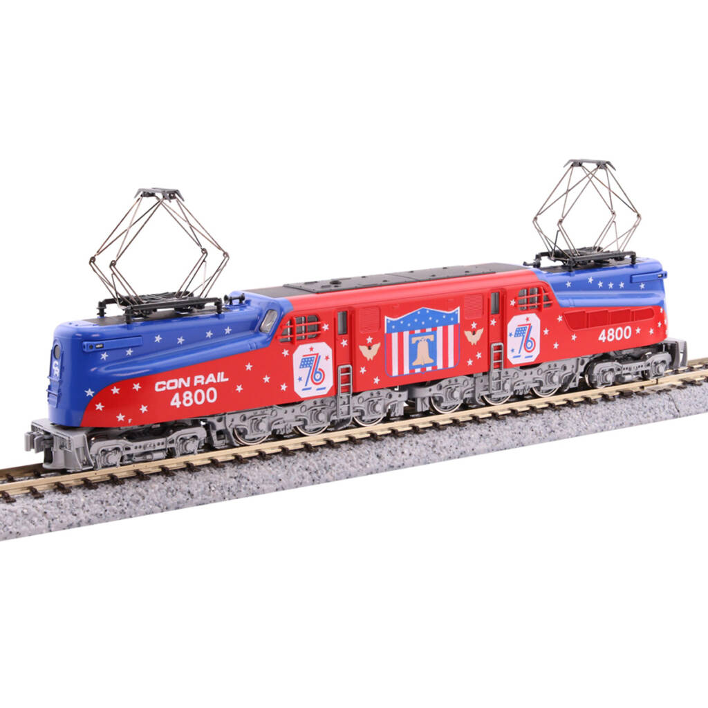 A red and blue model locomotive