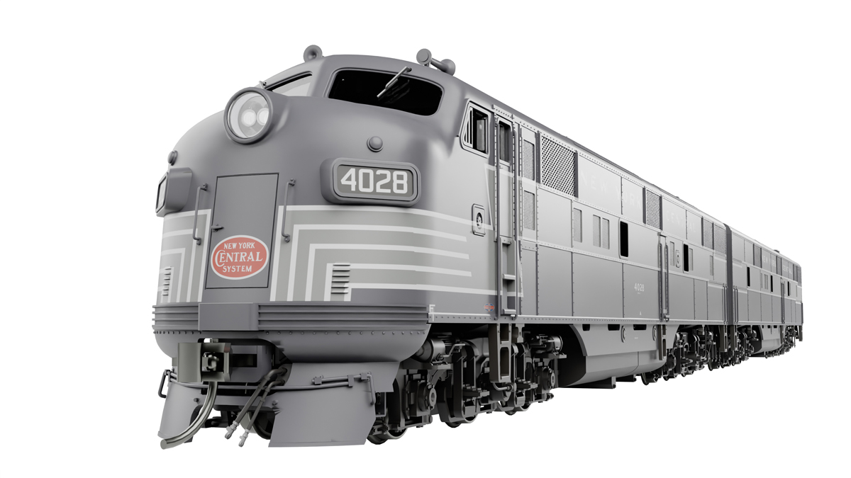 A gray streamlined model locomotive