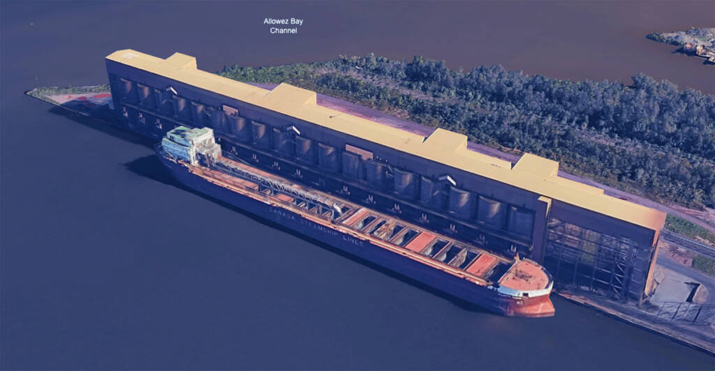 3D aerial view of taconite loading dock on Lake Superior