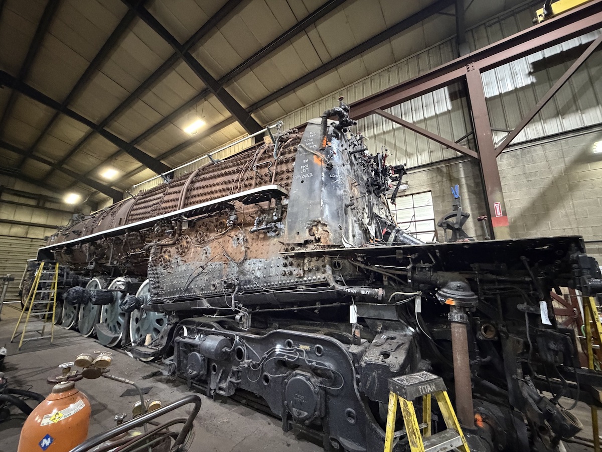 Backend of disassembled steam locomotive in a shop