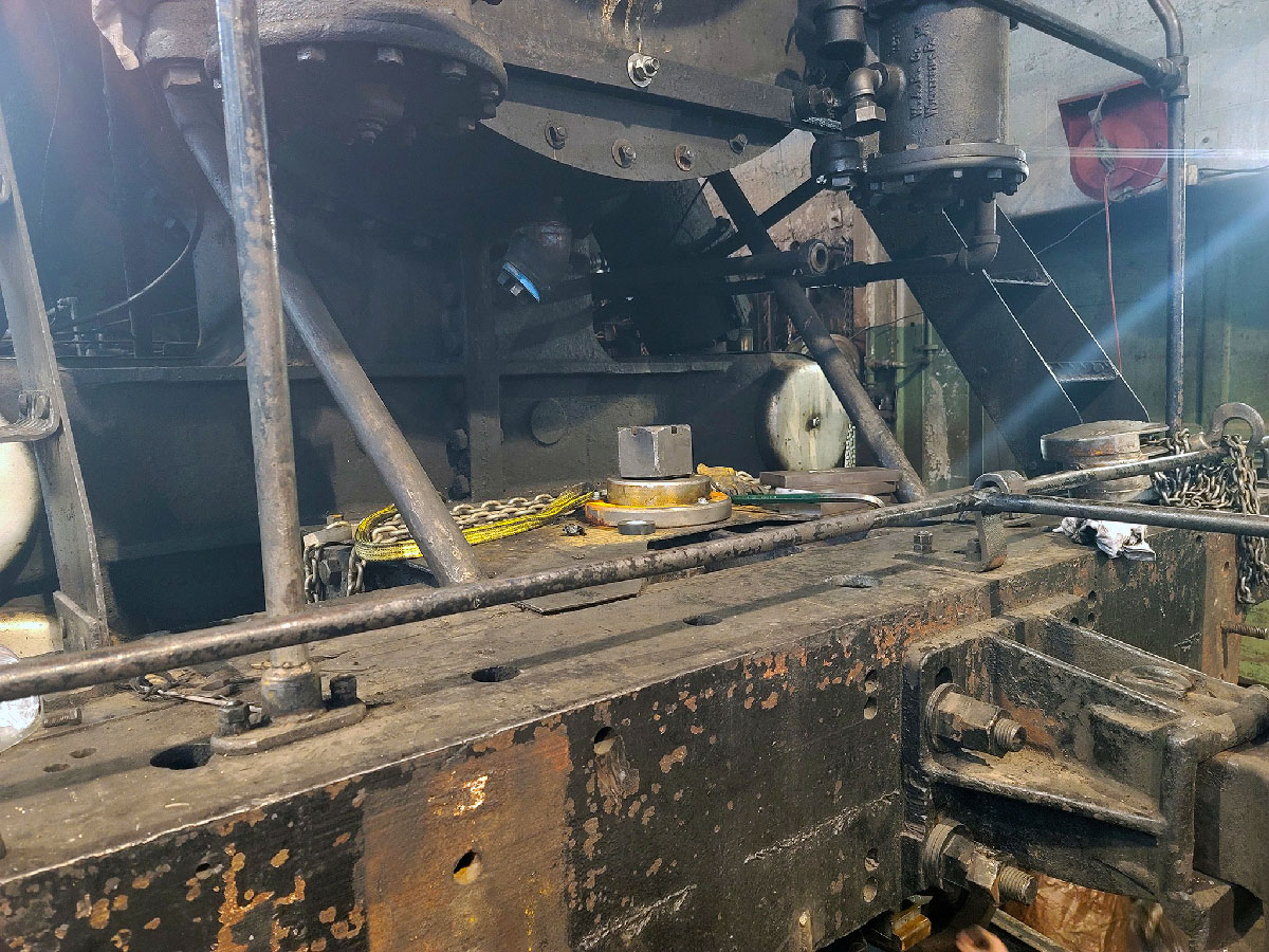 Large bolt on front of a steam locomotive. Nevada Northern No. 81 fired … again.