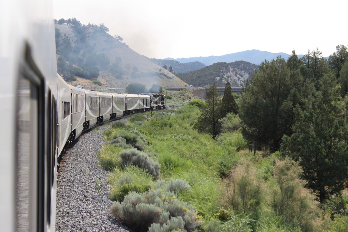 View from onboard train of mountain pass