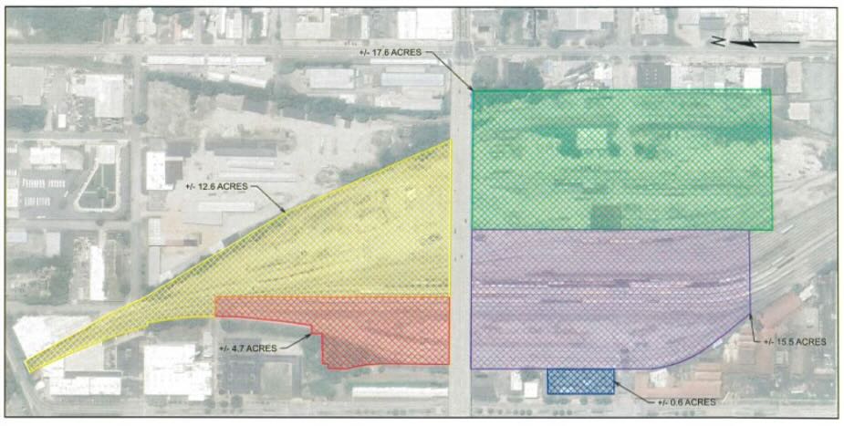 Illustration showing four parcels of land at rail yard