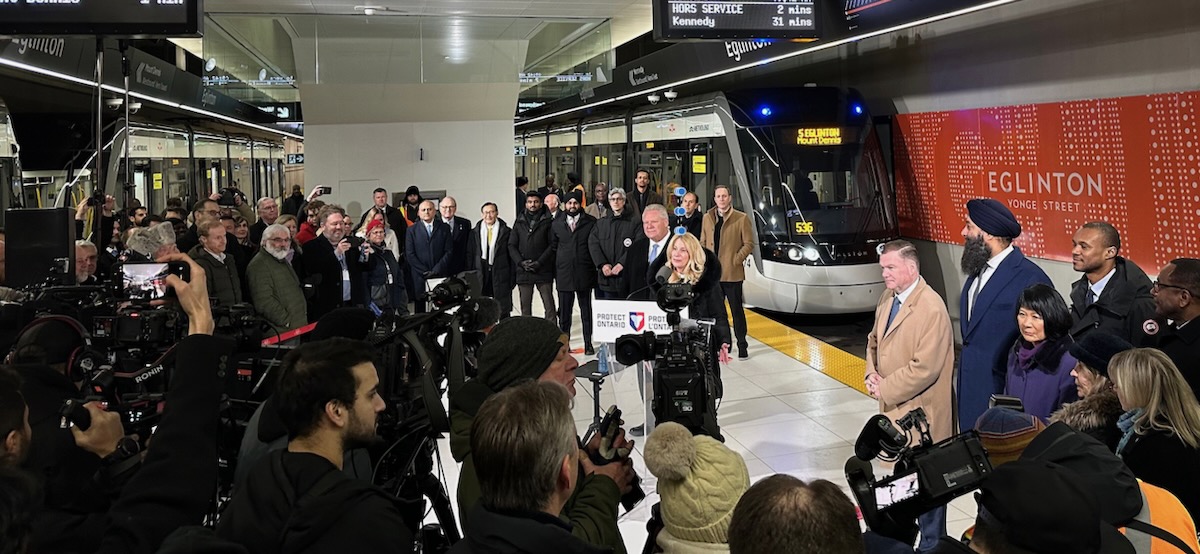 Crowd of people in underground light rail station