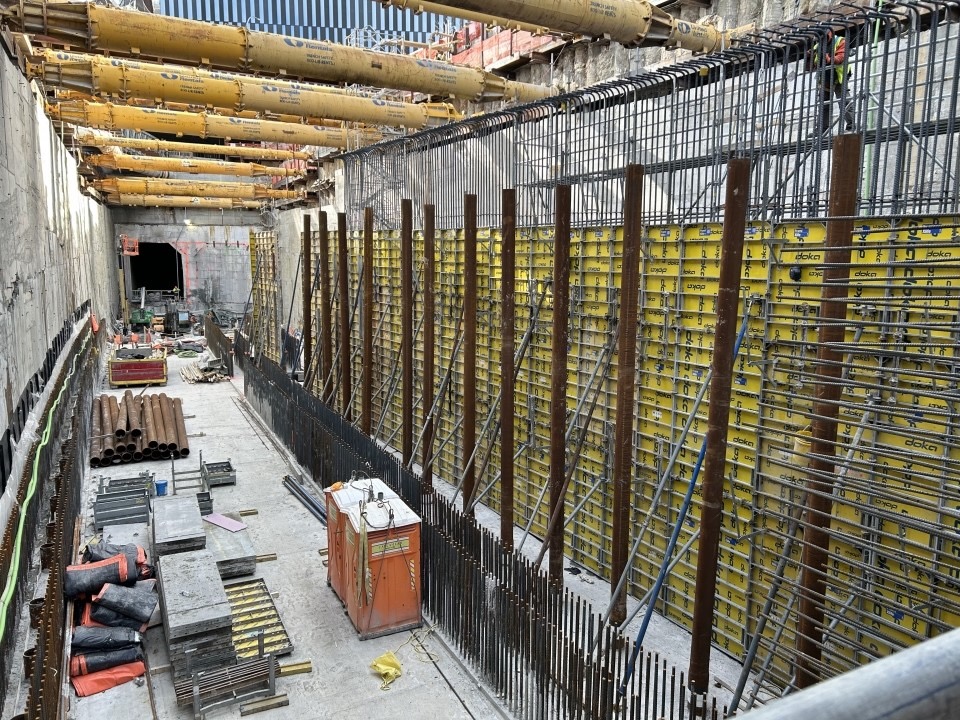 Construction zone with large concrete trench