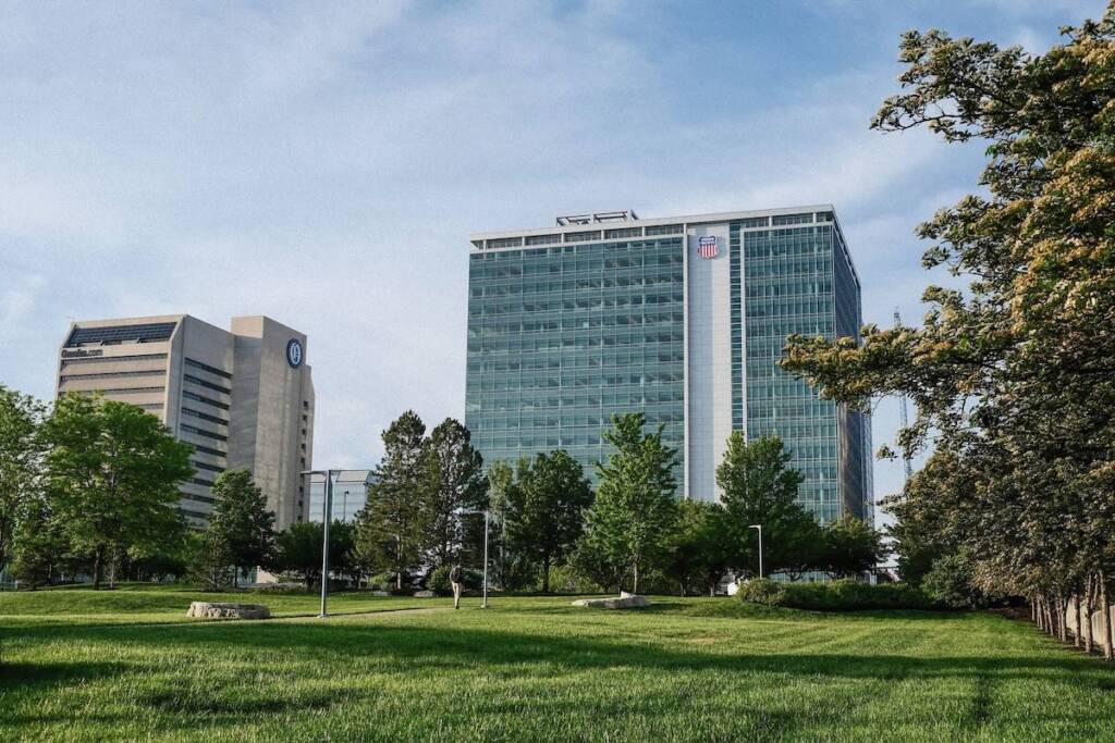 Glass-sided office building