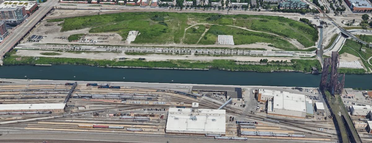 3D view of rail yard in Chicago's South Loop