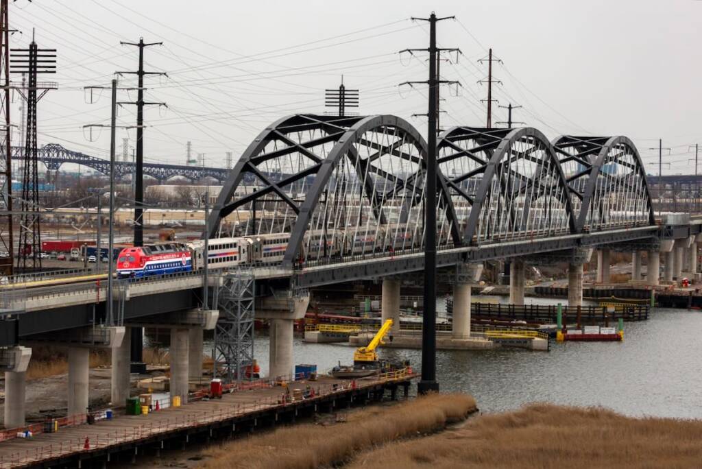 Passenger train on bridge