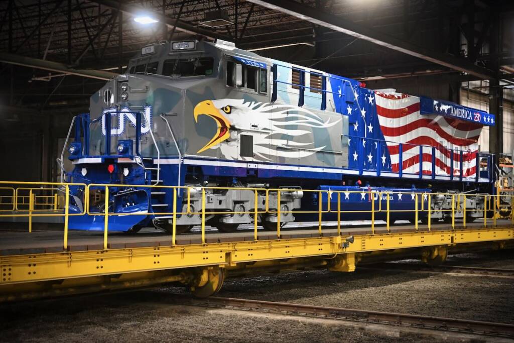 Locomotive with eagle and flag design