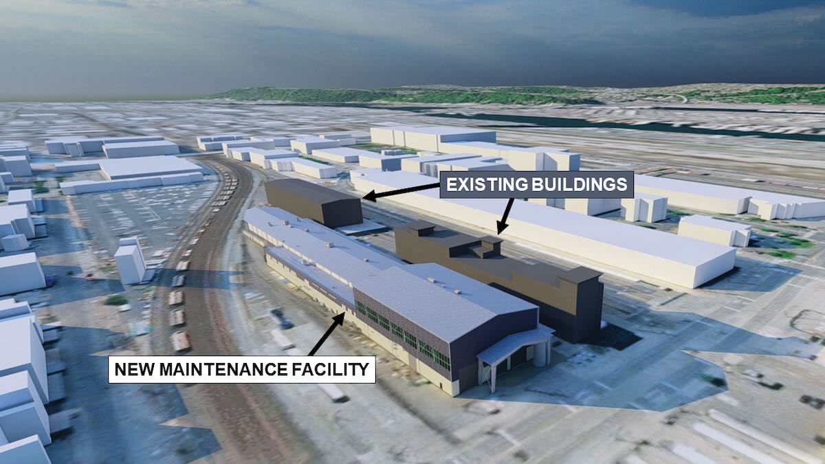 Illustration of buildings at railyard